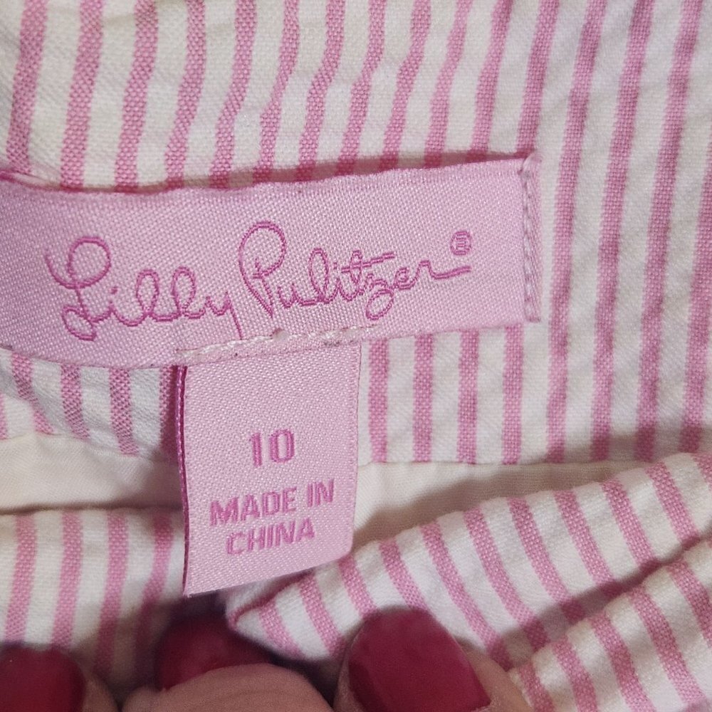 Lilly Pulitzer Callie Pink Seersucker Mini Pencil Skirt Size 10 - Picture 6 of 7